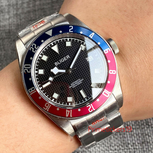 Reloj automático para hombre BLIGER 41 mm NH35A esfera de rejilla negra bisel de aleación vidrio zafiro - Imagen 31 de 40