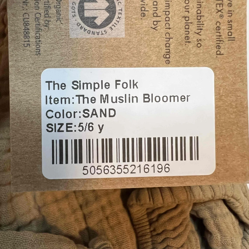 Shorts unissex The Simple Folk Bloomers areia algodão orgânico 5/6 anos novo - Imagem 3 de 4