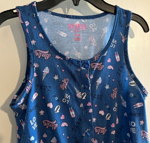 Girls “XOXO girl” Blue Loved Theme Pajama Romper Size 10/12 - Picture 3 of 7