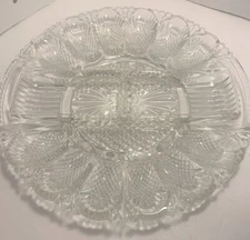 Sale  Vintage LE Smith Cut Glass Deviled Egg Plate Platter 11" Pineapple Design