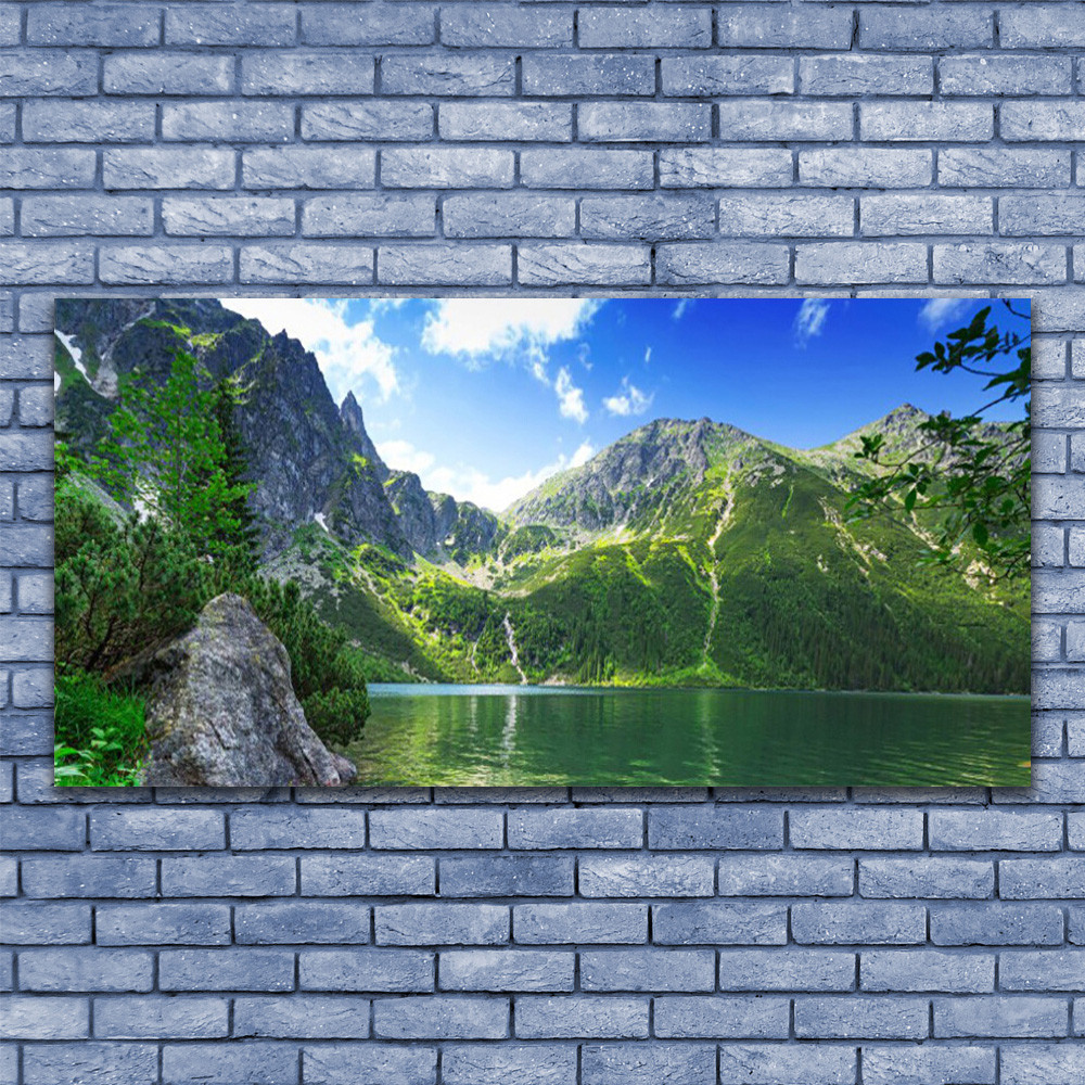Tableau nature montagne lac impression sous verre 140x70 cm déco murale panoramique