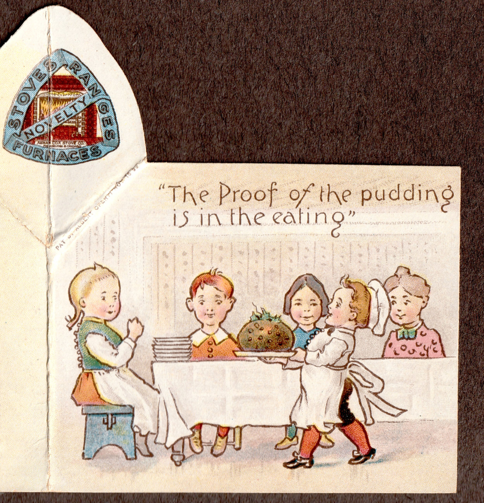 Abram Cox Novelty Stove Range Kitchen Pudding Pop-Up Delft 3D Trade Card SR.H.ns