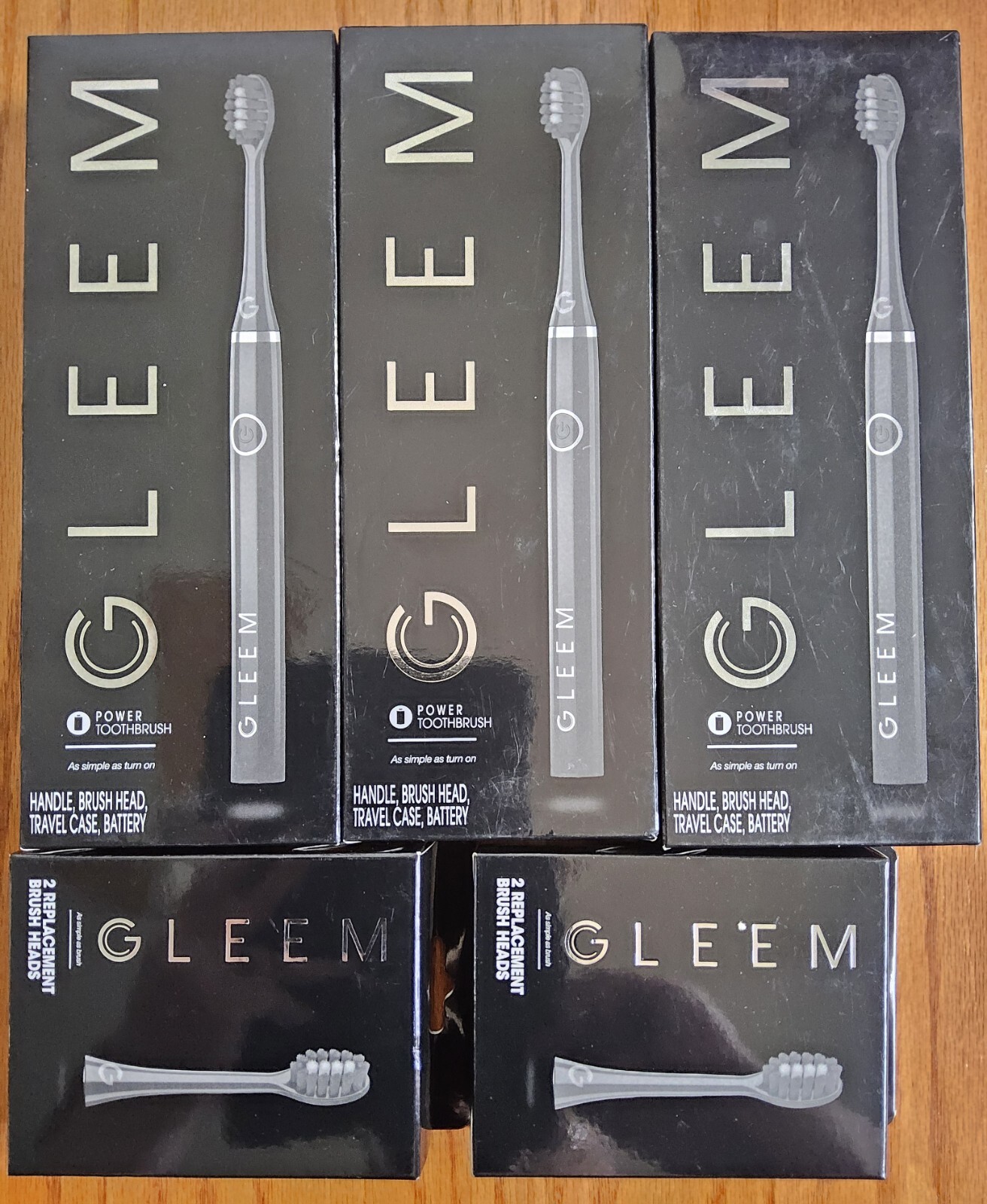 Lot Of 3 GLEEM Battery Electric Power Toothbrush Black + 2 Refills