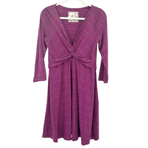 Abito Anthropologie Lilka Torsade a righe in jersey twist davanti manica 3/4 taglia M - Foto 2 di 8