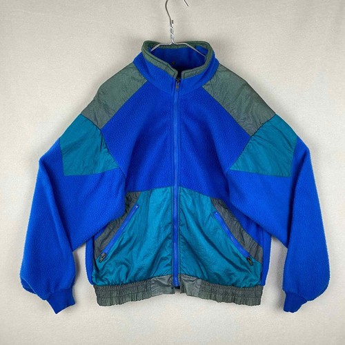 Vintage Mighty Mac Fleece Jacket Size XL Blue Zip Up Colorblock 80s 90s Retro - Afbeelding 1 van 7