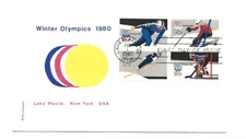 1795-98 1980 Winter Olympics, Cunningham, block of 4, FDC