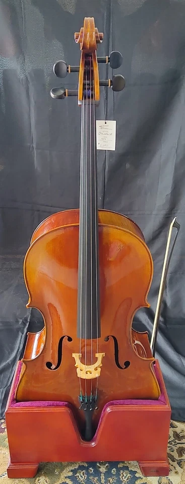 GIFT~CELLO WOODEN STAND-BOW HOLDER-DISPLAY-PROTECTION-SOLID WOOD PLUSH VELVET - Image 3 of 4