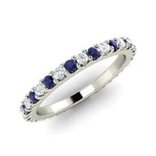 0.72 Ct Real Natural Sapphire Diamond Anniversary Eternity Band 14K White Gold