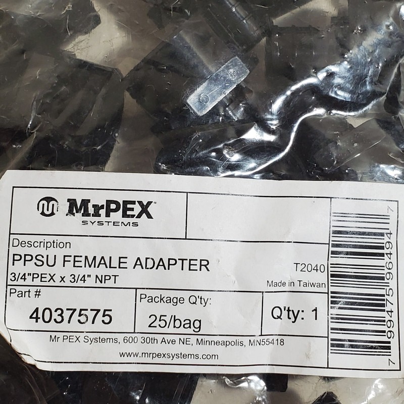 MrPEX Systems PPSU Female Adapter 3/4" PEX x 3/4" NPT 25/bag