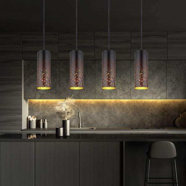 Pendelleuchte HäNgelampe Deckenlampe Esszimmerleuchte Schwarz Goldfarben Dekor-image