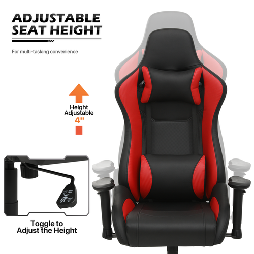 Red Leather[CARBON FIBER FABRIC]Ergonomic Game Racing Chair Swivel Computer Seat - Picture 9 of 14