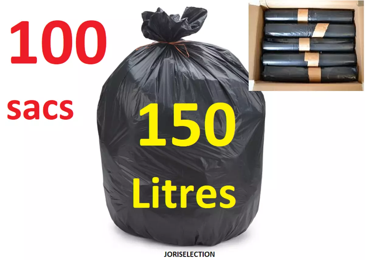 SAC POUBELLE 150 LITRES NOIR TRÈS RÉSISTANT LIEN CLASSIC ( LOT DE 100 SAC )