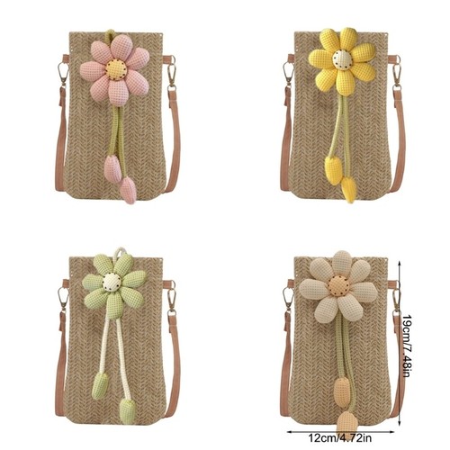 Women Straw Shoulder Bag Handwoven Beach Bag Handbag and Purse Crossbody Bag - Picture 8 of 12