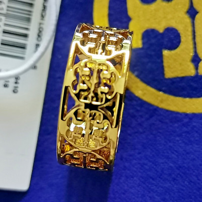 NEW TORY BURCH FROZEN LOGO RINGS IN GOLD COLO SZ 7