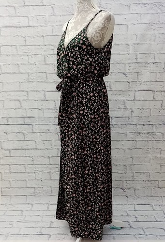 Shein Dress Size 14 Green Pink Floral Straps Belt Maxi Knee Slits Cross Over - Picture 11 of 14