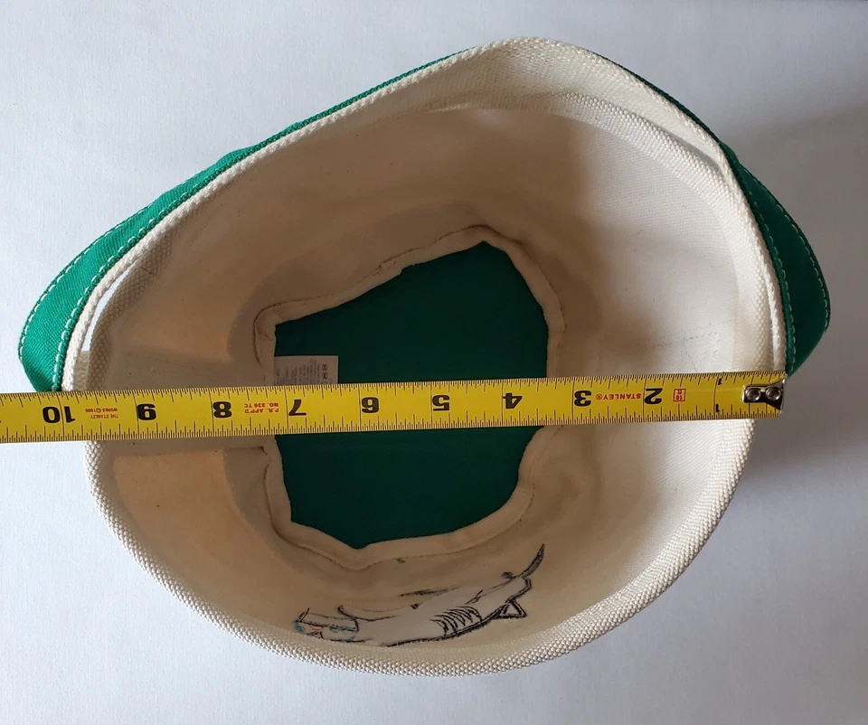 Lands End Bucket Basket Bag Tote Canvas  Shark  Embroidered Green Natural Cream - Image 4 of 4