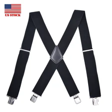 Mens Elastic X-Braces Black Color Suspenders w/ Heavy Duty Metal Clips 2" 