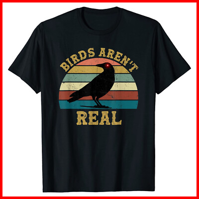 Vintage Birds Aren't Real Movement If It Flies It Spies Black T-Shirt S-5XL