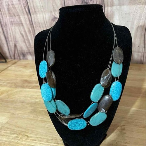 Teal & Gray Layered Stone Tile Necklace