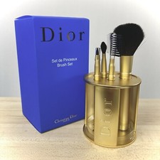 Dior Set De Pinceaux Gold Matte Satin 4 Piece Brush Stand 90s Vtg NEW in Box