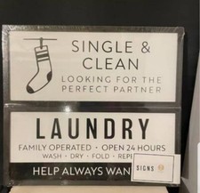 LAUNDRY Black  White Sign Package Retro Man cave Chic Deco Art 5x12 New 2 Piece