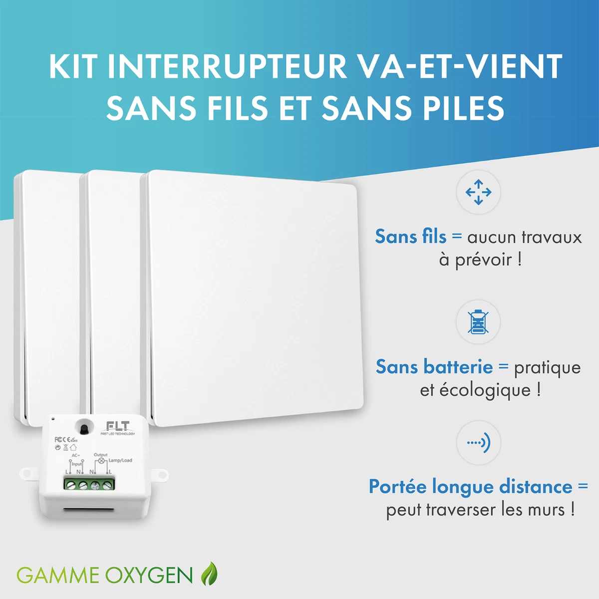 Interrupteur Sans Fil Et Sans Pile Kit Interrupteur sans fil et sans pile - Qualité Pro - 3 interrupteur + 1 relais | eBay