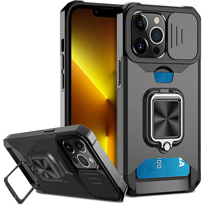 Shockproof Ring Case w/Card Slot For Samsung S22/S23/iPhone 13Pro/11 Pro Max/14+
