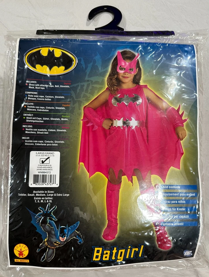 Розовый Batgirl девочек детский костюм с плащ и маска для глаз, размер L (12-14) совершенно новый - Изображение 2 из 4
