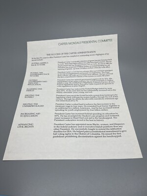 Jimmy Carter Presidential  Pamphlet The Success Of The Carter Administration