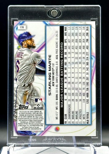 STARLING MARTE 2023 TOPPS CHROME COSMIC BLUE MOON METS /99 - Picture 2 of 2