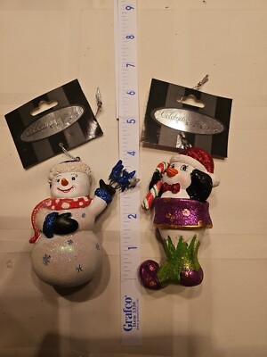 TWO Celebrations Radko 2012 Penguin Stocking SNOWLADY Crafted Christmas Ornament