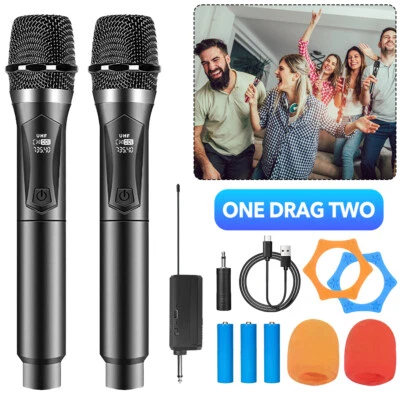 MARKENLOS 2x UHF Funk Mikrofon Set Wireless Microphone Kabellos Microfon Karaoke-Empfänger