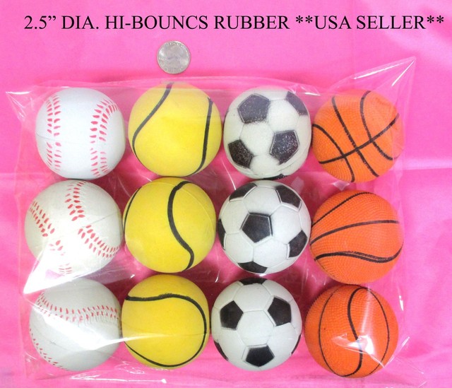LOT OF 12,24 pcs2.5INCH DIAMETER MIXED STYLE HI BOUNCING RUBBER
