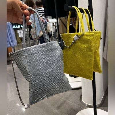 ZARA rhinestone mini tote bag silver 6345/110