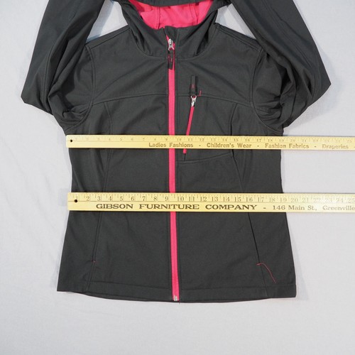 FreeTech Jacket Womens Medium Black Soft Shell Pink Fleece Hooded Full Zip - Picture 4 of 9