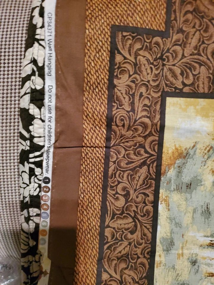 Vnt Sewing Fabric Cheater Quilt Wall Hanging Cowboy Rodeo Bronc Brown Horse Bull - Image 3 of 4