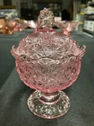 Pink Depression Glass Candy Dish with Lid