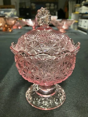 Pink Depression Glass Candy Dish with Lid
