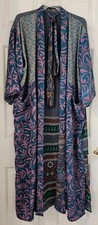 Silk Kimono Robe Women's One Size Kimono Floral, Leaves Purple, Green, Gold