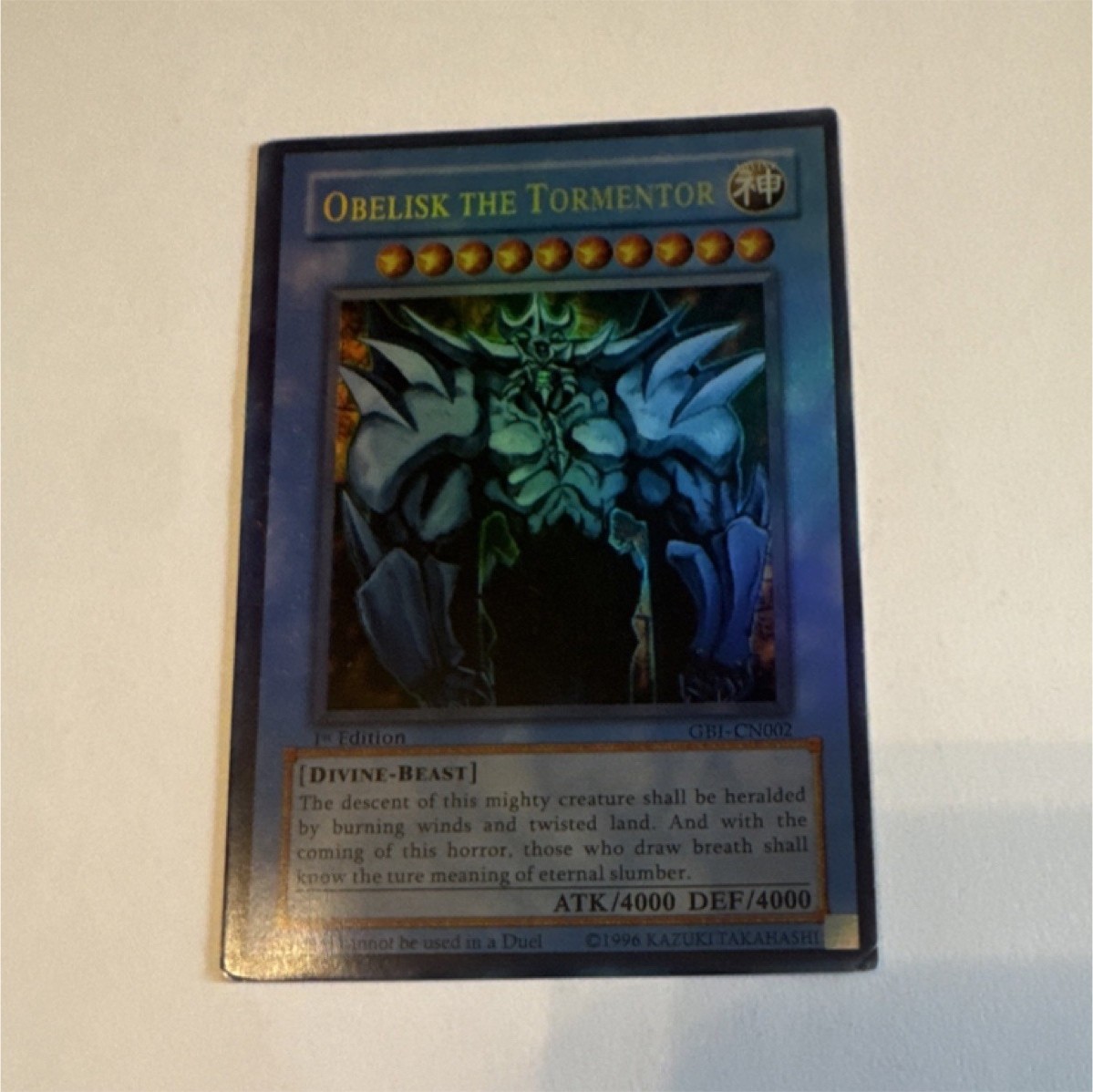 Yu-Gi-Oh! Obelisk the Tormentor Ultra Rare 1st Edition GBI-002