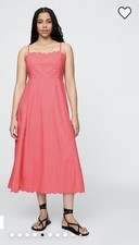 GAP Linen Blend Scalloped Coral Midi Dress Size S NWOT RT$118