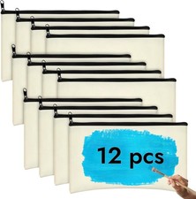 Canvas Pencil Pouch, 12 Pack Blank Canvas Zipper Pouch Makeup Bag Bulk