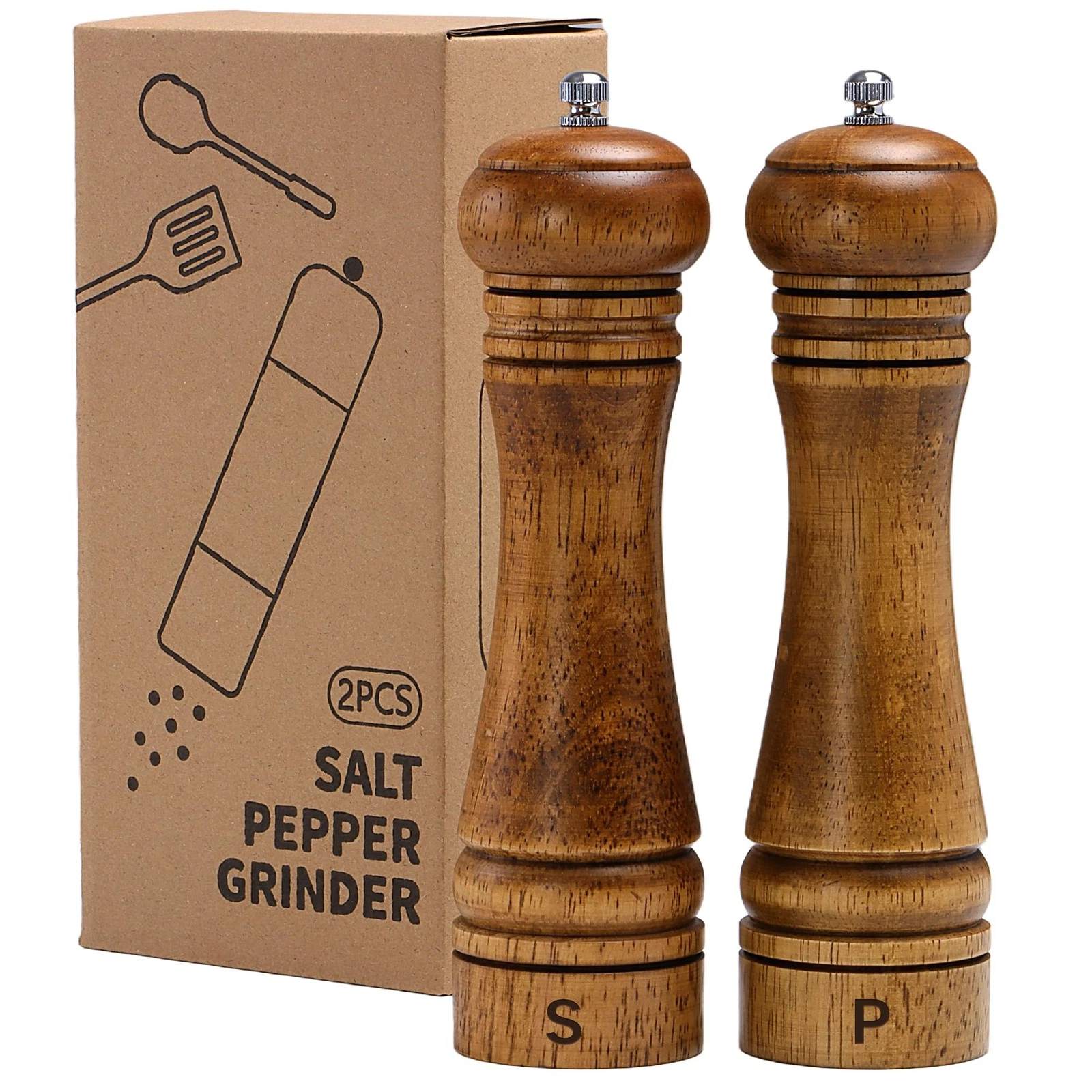 Wooden Salt and Pepper Grinder Set, Premium Oak Wood Salt Grinders Shakers, P...