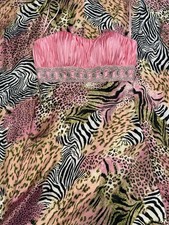 MORI LEE MADELINE GARDNER ANIMAL ZEBRA CHEETAH PRINT PINK RHINESTONE DRESS 6 EUC