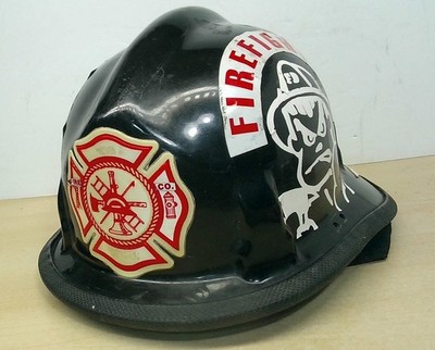 VTG Cairns Bros Metro Black Firefighter Helmet Liner Fireman Alert Fire Co #1