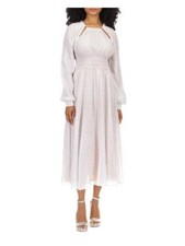 MICHAEL MICHAEL KORS Womens White Waist Lined Long Sleeve Midi Dress XXS