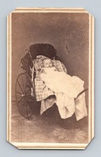 Antique 19th Century Carte de Visite Baby in Vintage Baby Carriage CDV