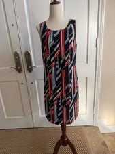 STATE Women’s Small Sleeveless Shift Dress Navy Red Geometric Stripe