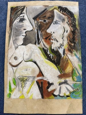 pablo picasso painting drawing on old paper signed stamped
