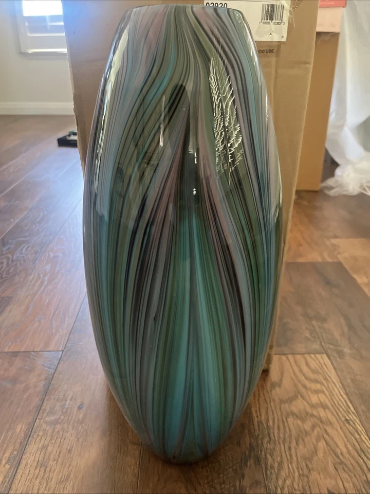Jarrón de pluma de pavo real diseño cian 20 X 8 pulgadas nuevo caja abierta Foto 2 de 4